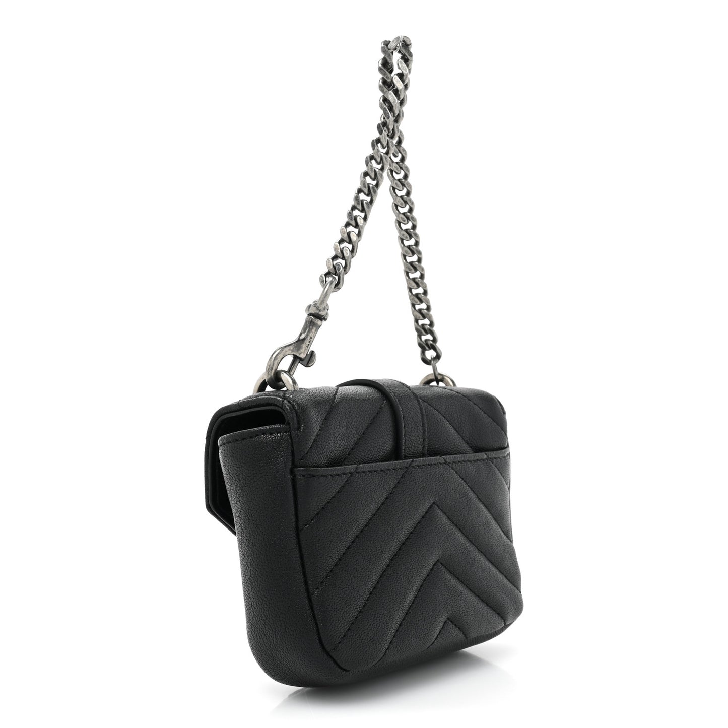 Sheepskin Matelasse Chevron Monogram Mini College Bag Black
