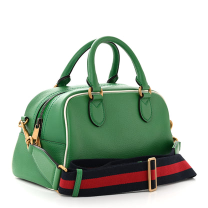 Gucci X ADIDAS Textured Dollar Calfskin Web Trefoil Logo Embossed Mini Bowling Bag New Shamarock Off White 3 of 10