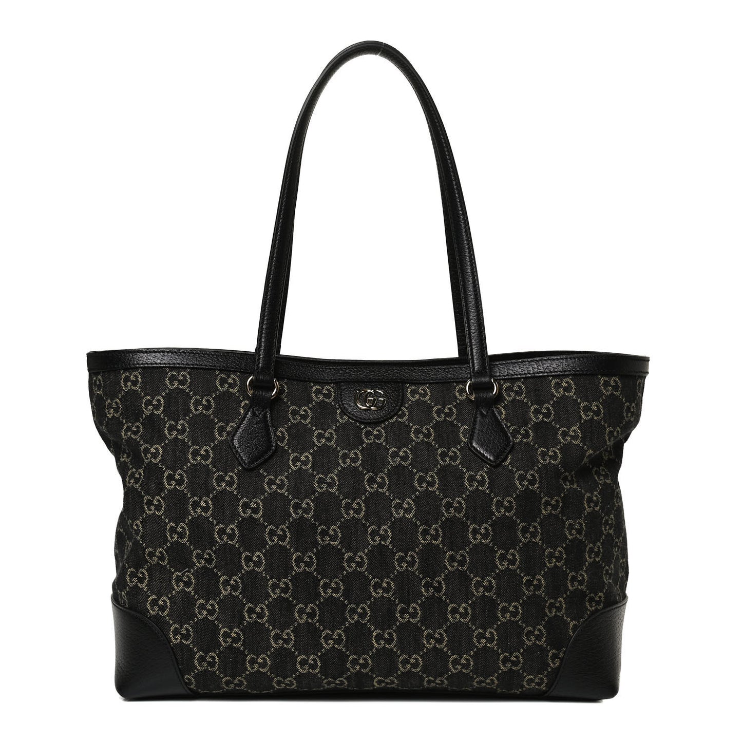 Jacquard Black Denim GG Monogram Medium Ophidia Shopping Tote Black Ivory