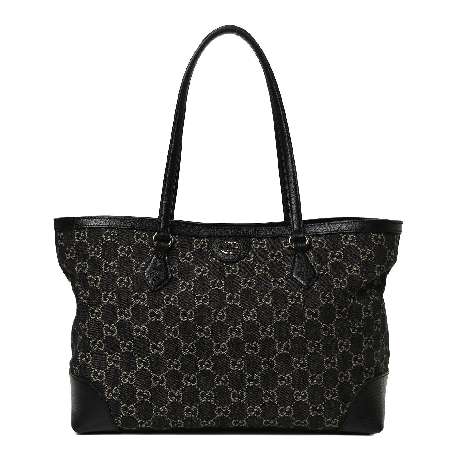Gucci Jacquard Black Denim GG Monogram Medium Ophidia Shopping Tote Black Ivory 1 of 10