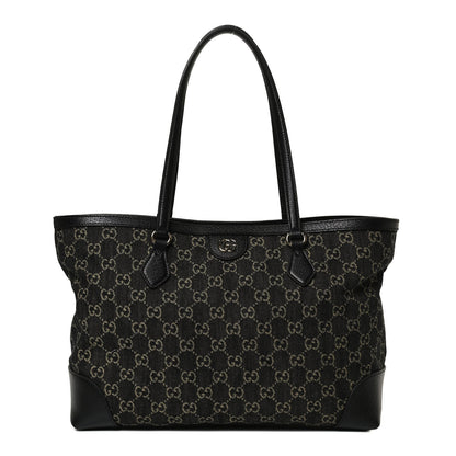 Gucci Jacquard Black Denim GG Monogram Medium Ophidia Shopping Tote Black Ivory 1 of 10