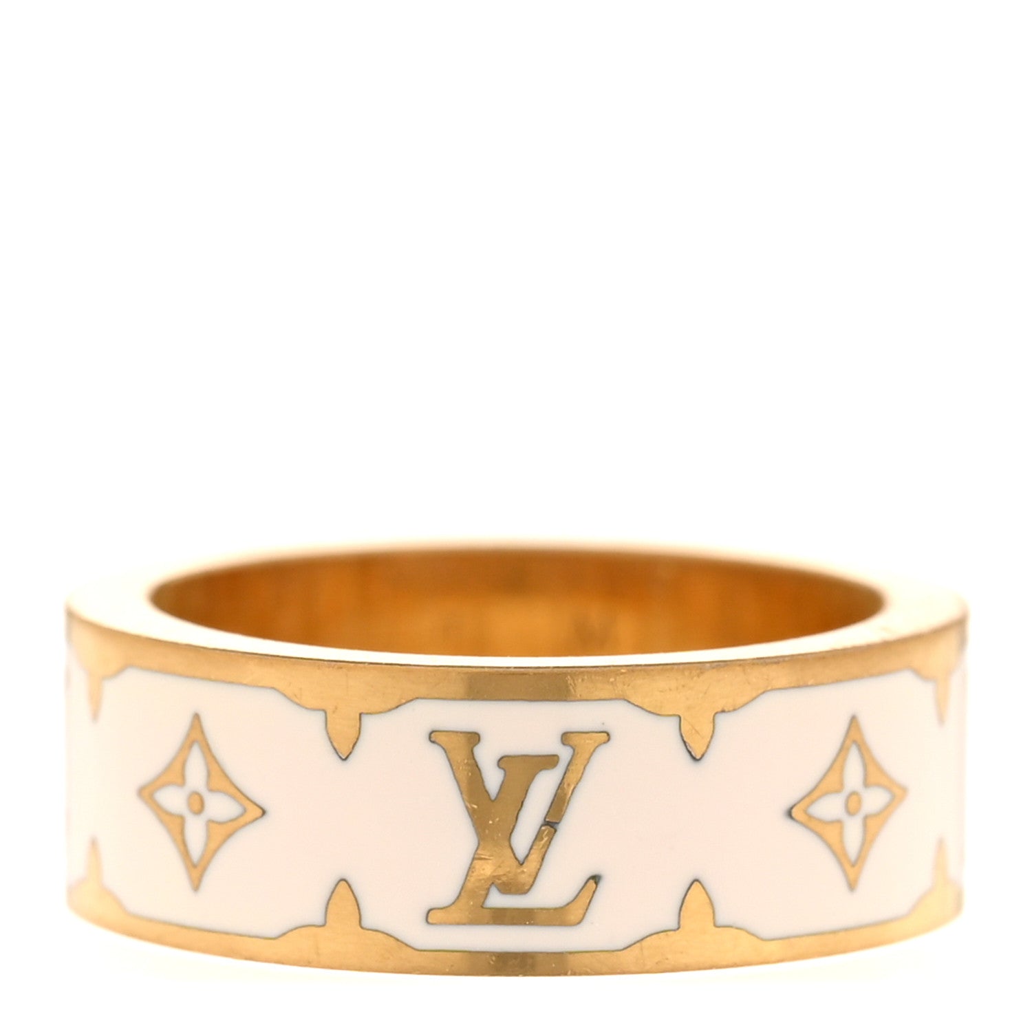 Louis Vuitton Metal Enamel Nanogram Ring M 54 7 White 1803063