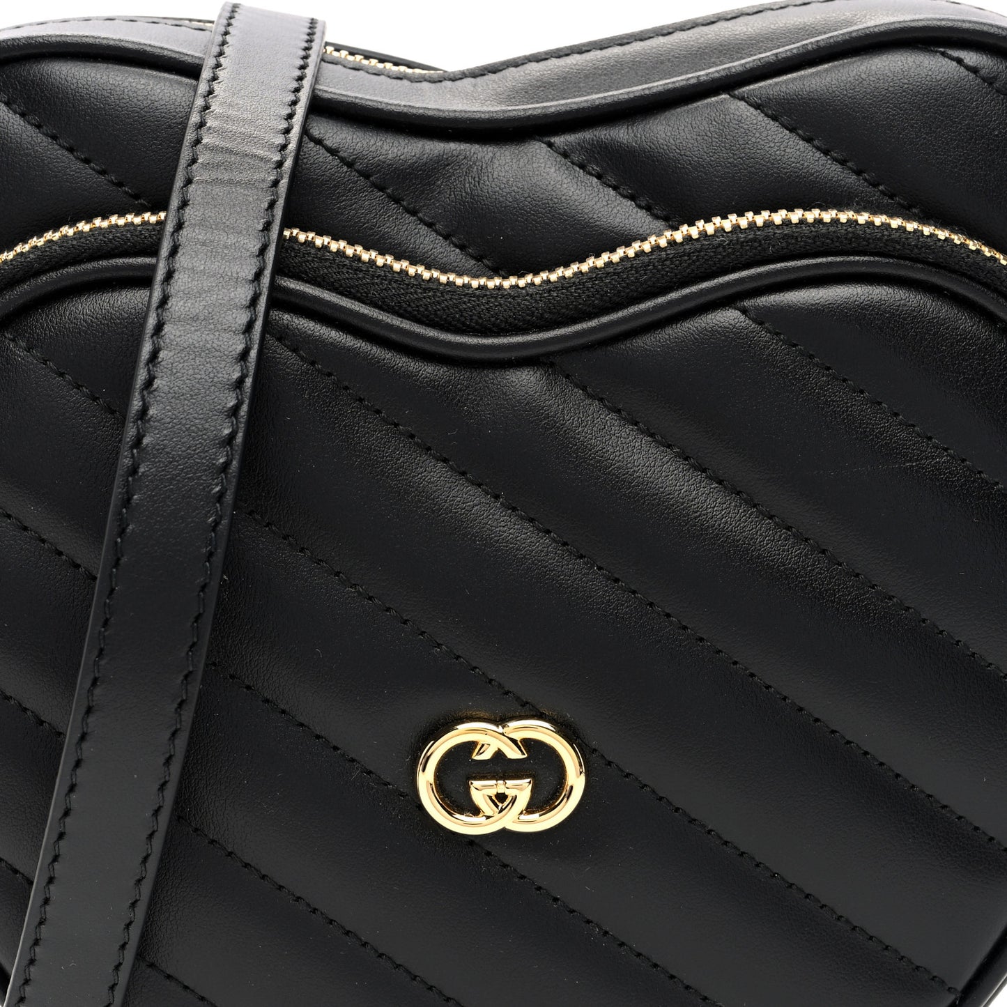 Calfskin Matelasse Diagonal Mini Interlocking G Heart Shoulder Bag Black