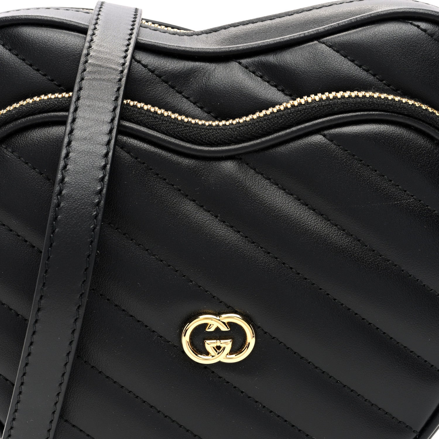 Gucci Calfskin Matelasse Diagonal Mini Interlocking G Heart Shoulder Bag Black 8 of 9