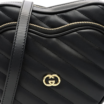 Gucci Calfskin Matelasse Diagonal Mini Interlocking G Heart Shoulder Bag Black 8 of 9