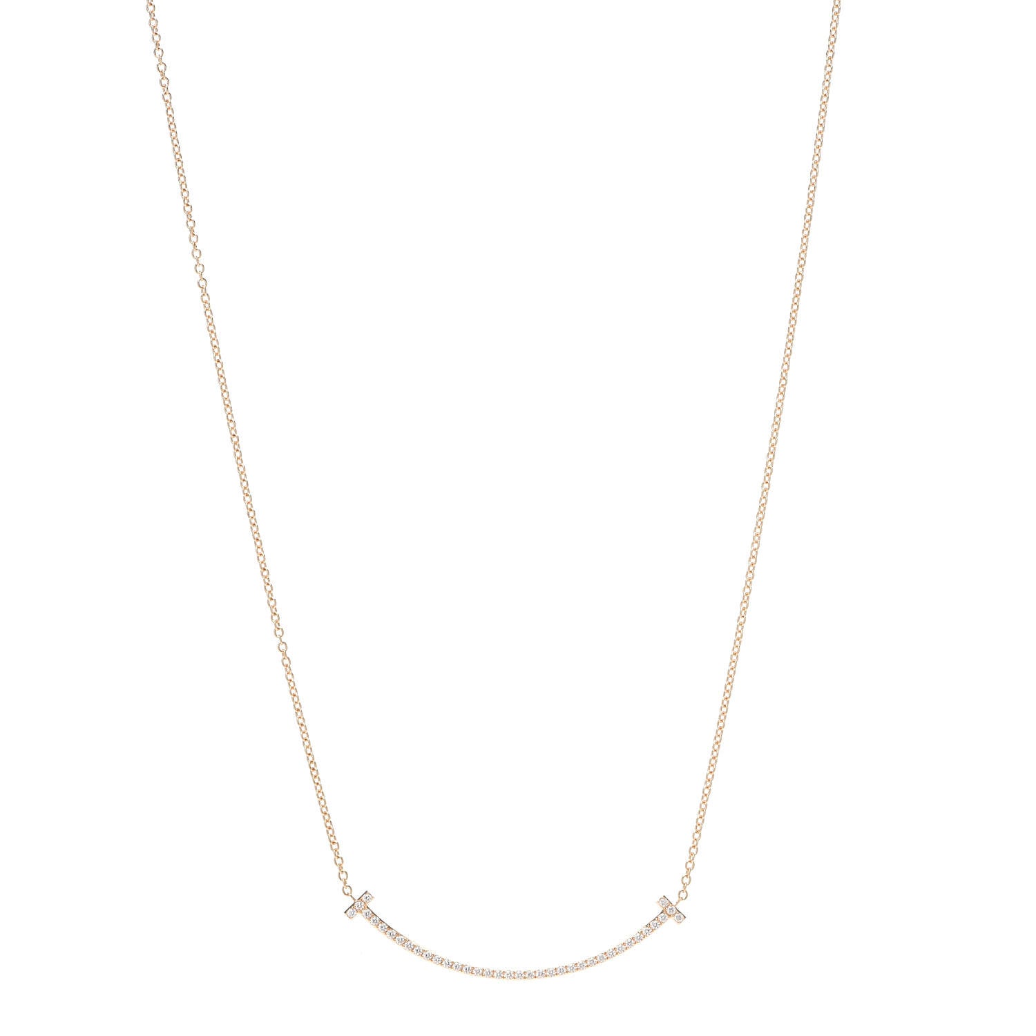 Tiffany 18K Yellow Gold Diamond Small T Smile Pendant Necklace 1 of 7