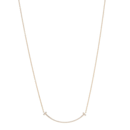 Tiffany 18K Yellow Gold Diamond Small T Smile Pendant Necklace 1 of 7