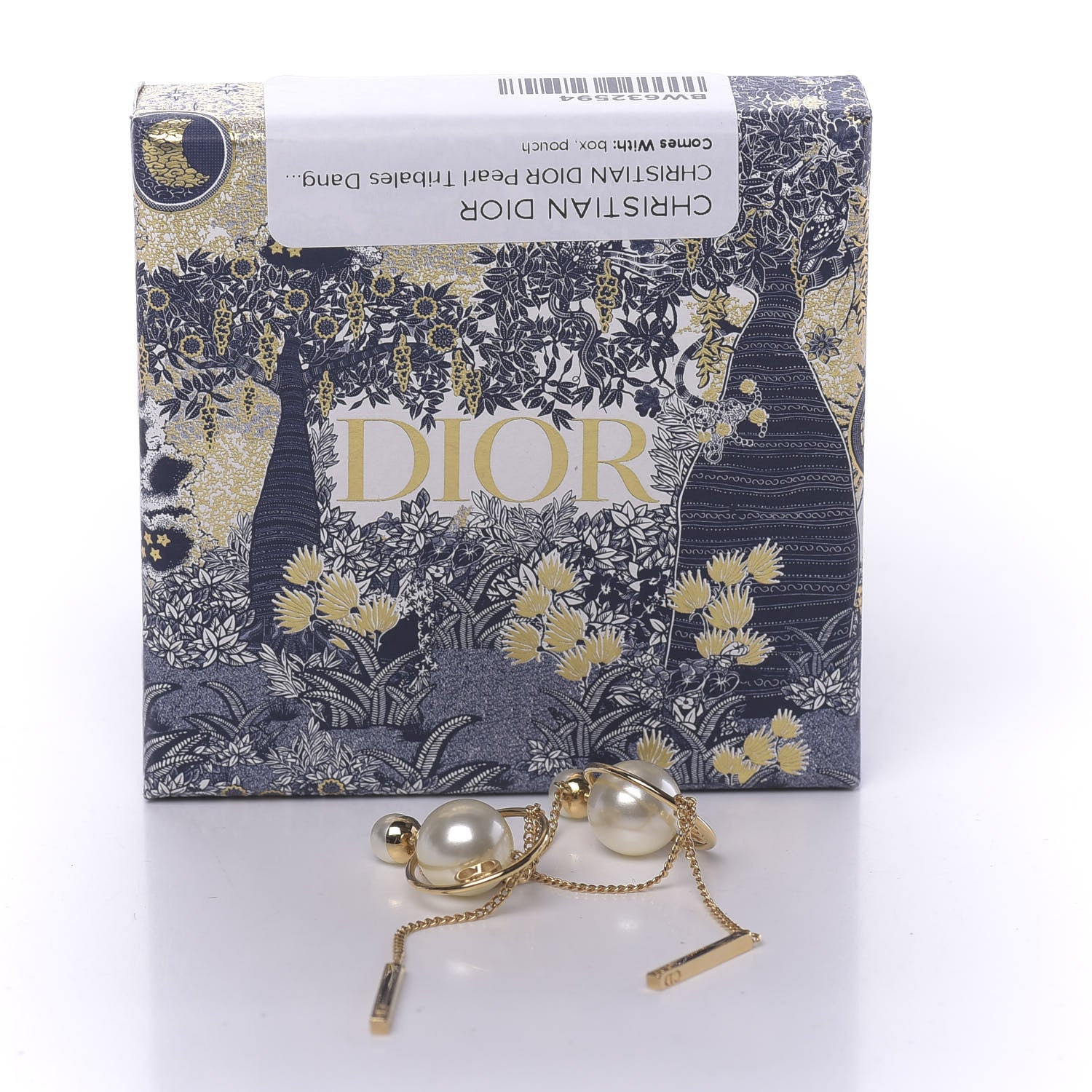 Christian Dior Pearl Tribales Dangle Chain Earrings Gold 5 of 5
