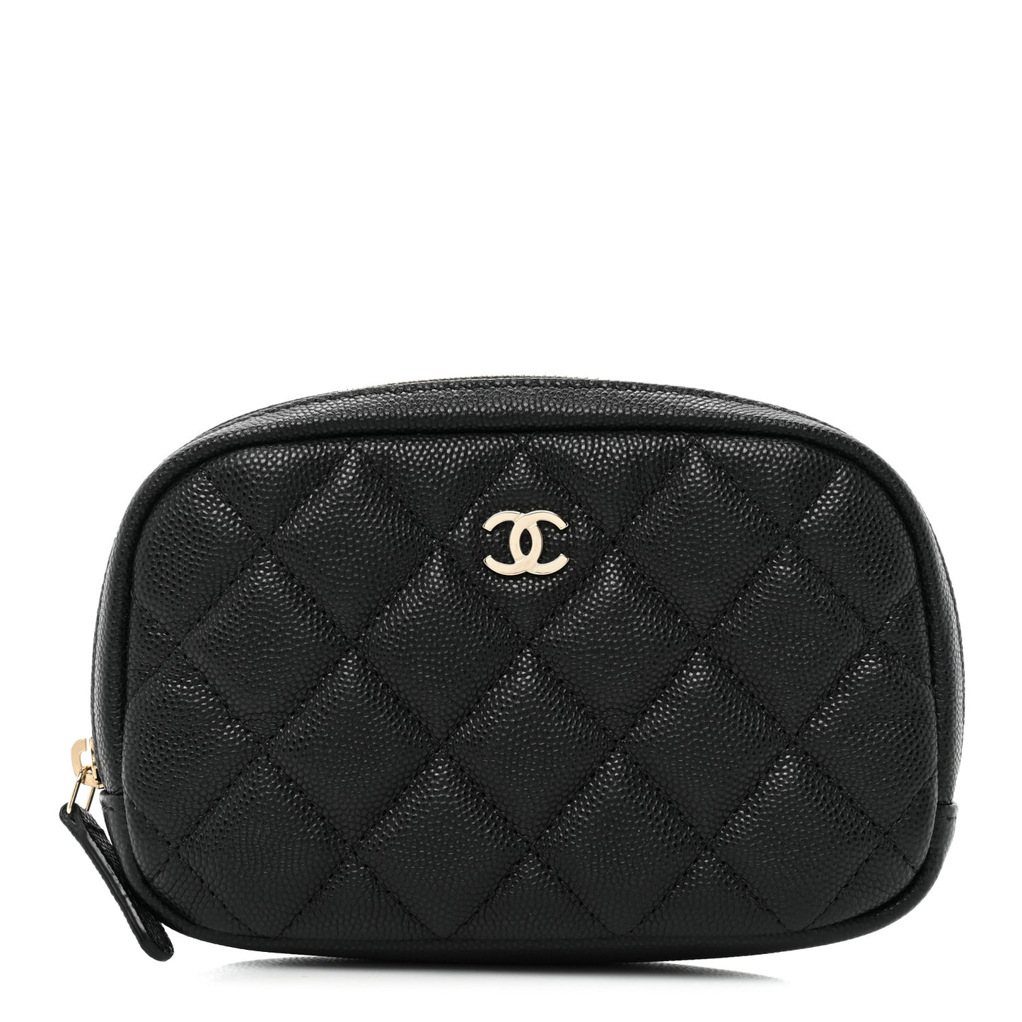 Caviar Quilted Small Curvy Pouch Cosmetic Case Black