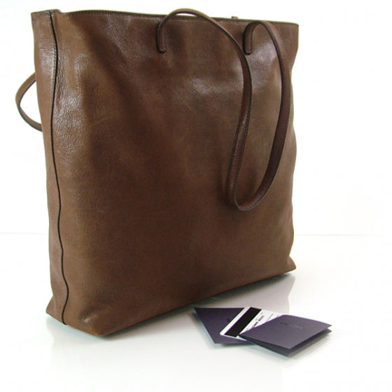 Prada Leather N/S Tote Shoulder Bag Purse Brown 3 of 12