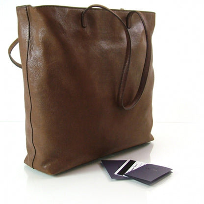 Prada Leather N/S Tote Shoulder Bag Purse Brown 3 of 12