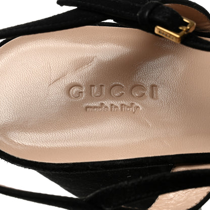 Gucci Kid Scamosciato GG Marmont Ankle Wrap 75mm Sandals 41 Black 4 of 9