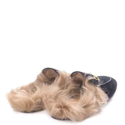 Gucci Velvet Fur Womens Princetown Slippers 38 Black 4 of 8
