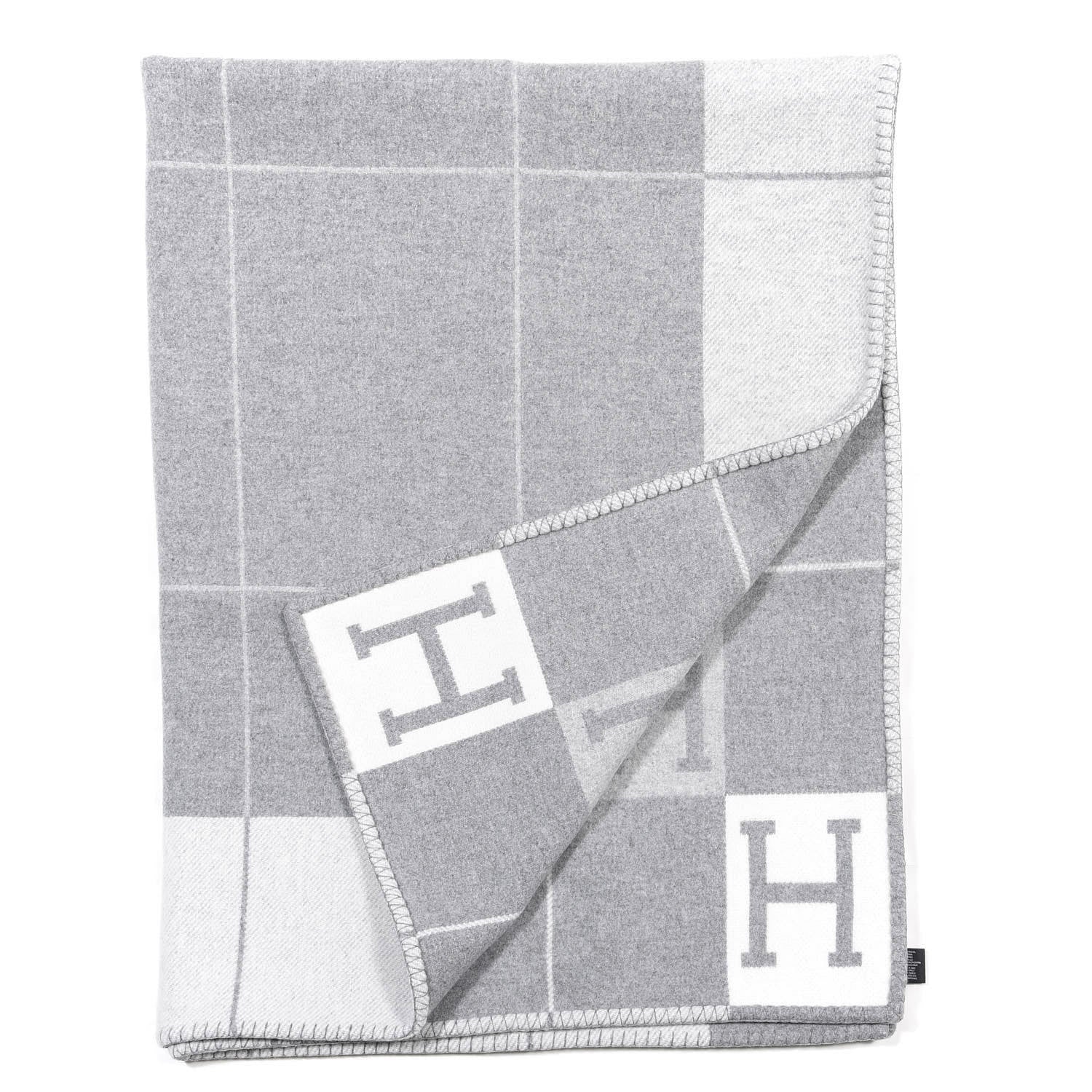 Hermes Wool Cashmere Avalon III Blanket Ecru Gris Clair 1 of 3