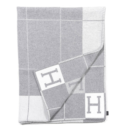 Hermes Wool Cashmere Avalon III Blanket Ecru Gris Clair 1 of 3