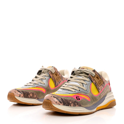 Gucci Suede Calfskin Tejus Printed Womens Ultrapace Sneakers 37 Pink Silver Oatmeal Yolk 3 of 7