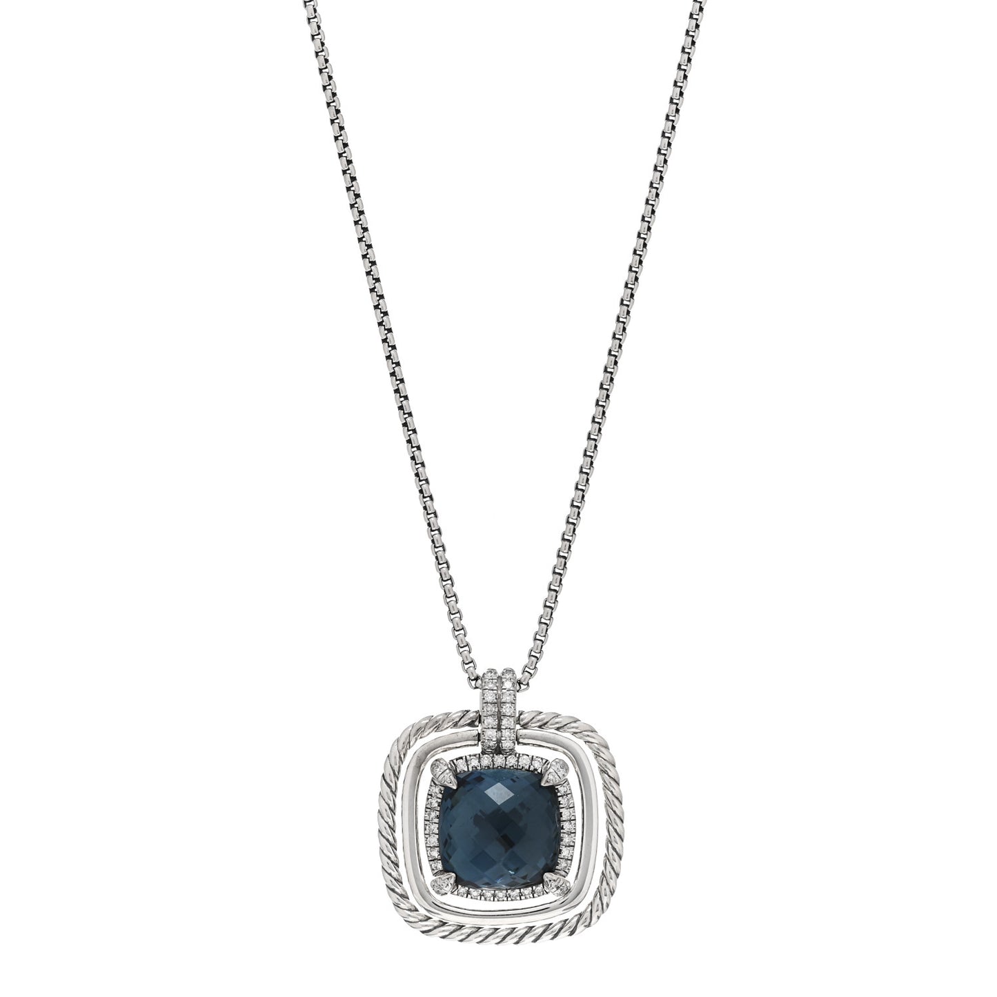 Sterling Silver Diamond Hampton Blue Topaz Chatelaine Cable Bezel Pendant Necklace