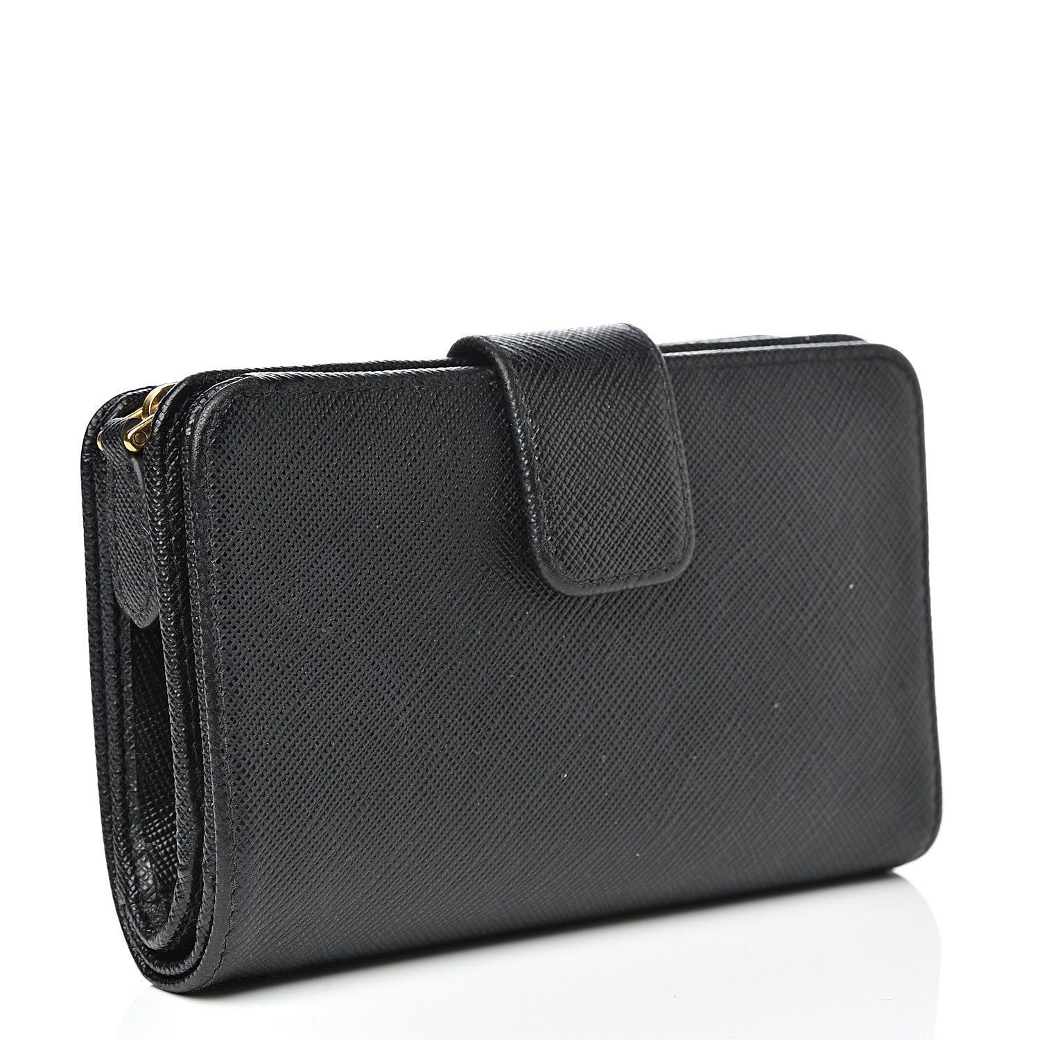 Prada Saffiano Metal Compact Wallet Black 2 of 8