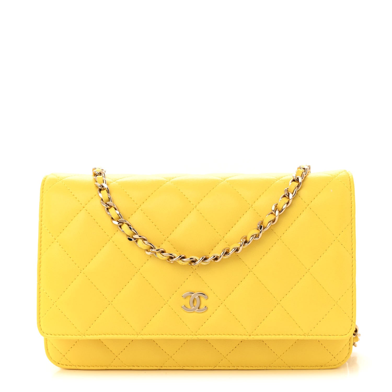 Chanel Lambskin Quilted Wallet on Chain WOC Yellow 1 of 12