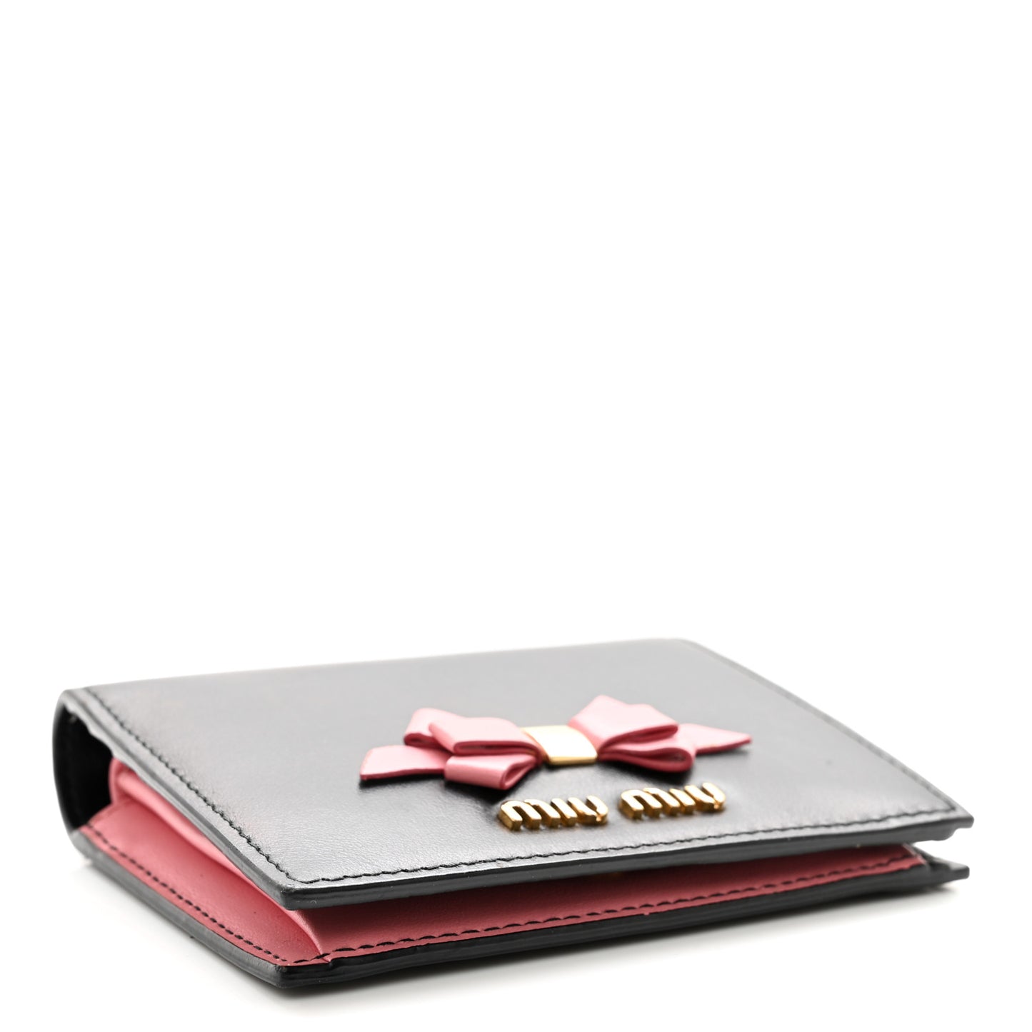 Soft Calfskin Bow Compact Wallet Black Pink
