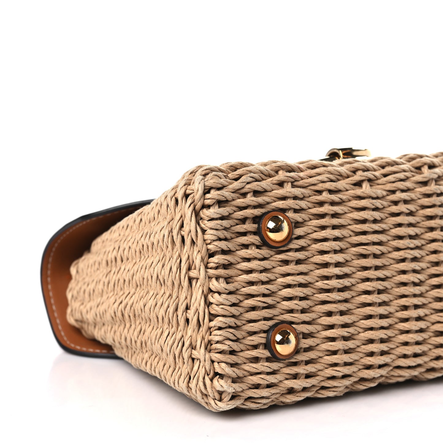 Calfskin Wicker Margot Top Handle Satchel Brown