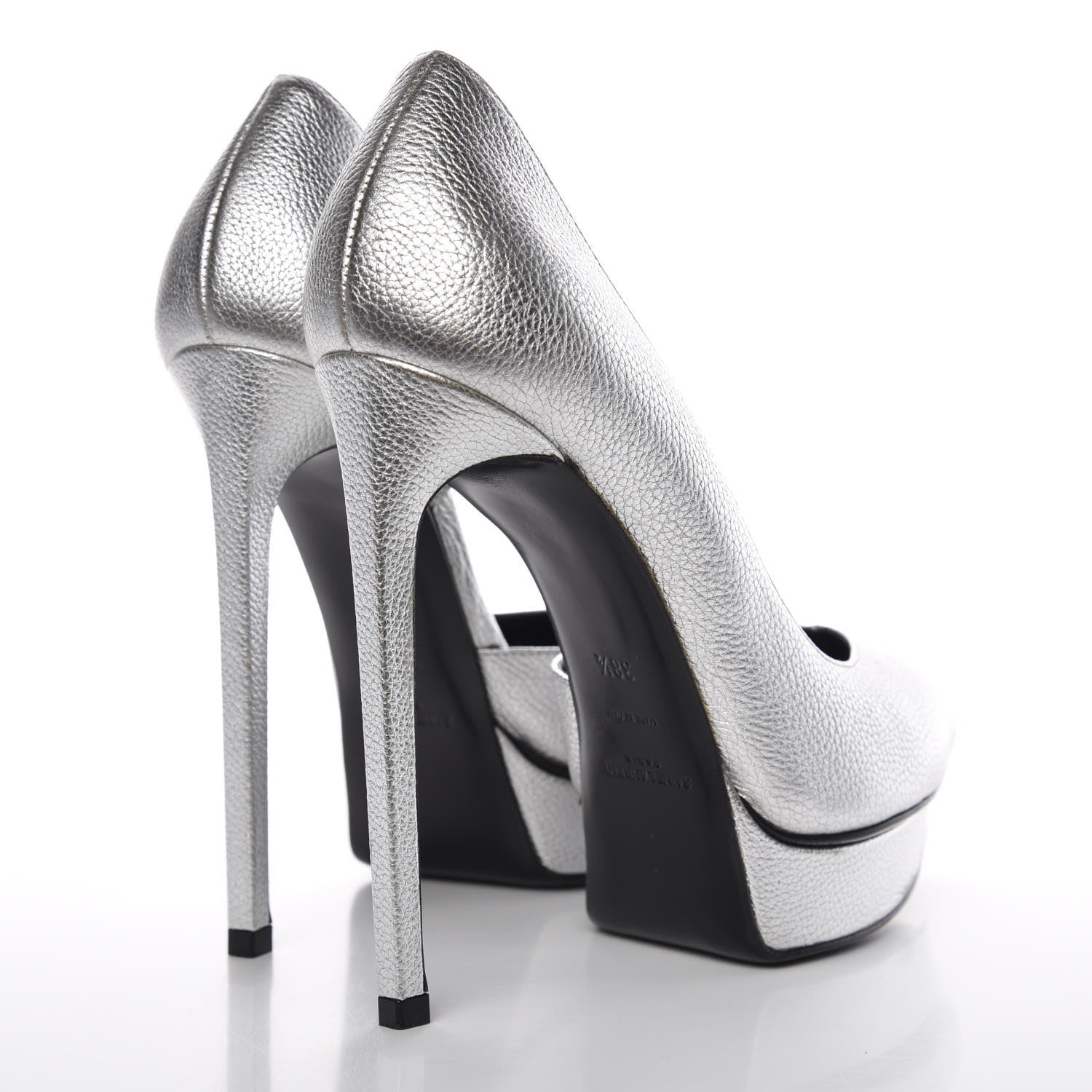 Saint Laurent Metallic Grained Calfskin Janis 105 D'Orsay Pumps 38.5 Argento 4 of 16
