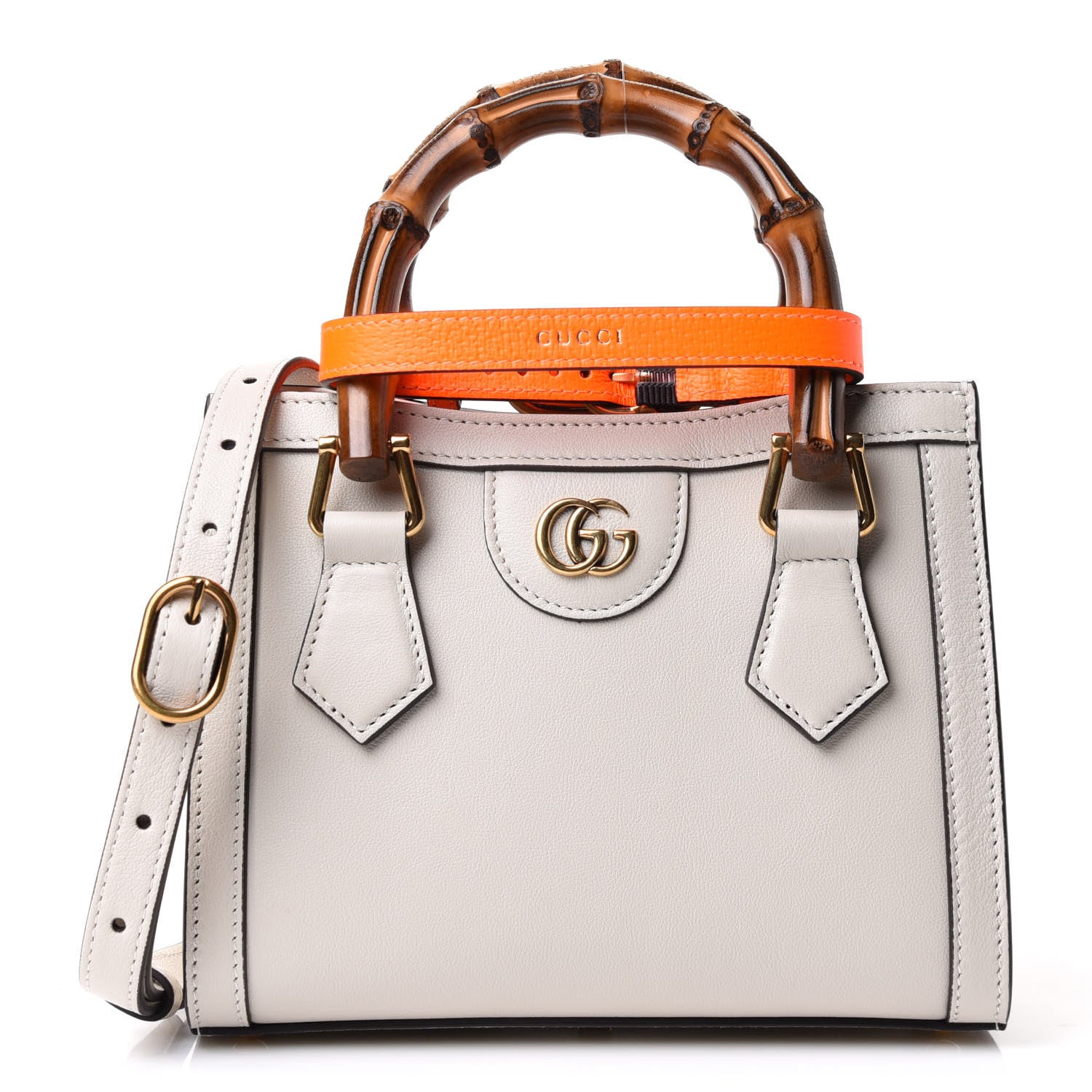 Gucci Wonka Grain Calfskin Mini Diana Tote Bag Mystic White Orange Fluo 1 of 13