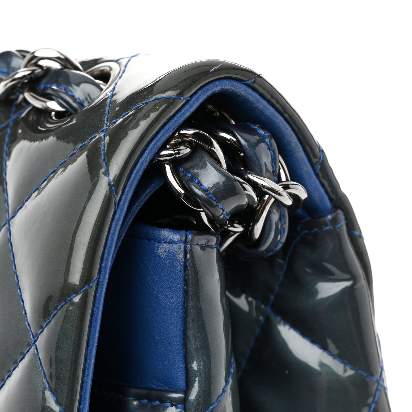 Patent Quilted Jumbo Double Flap Blue