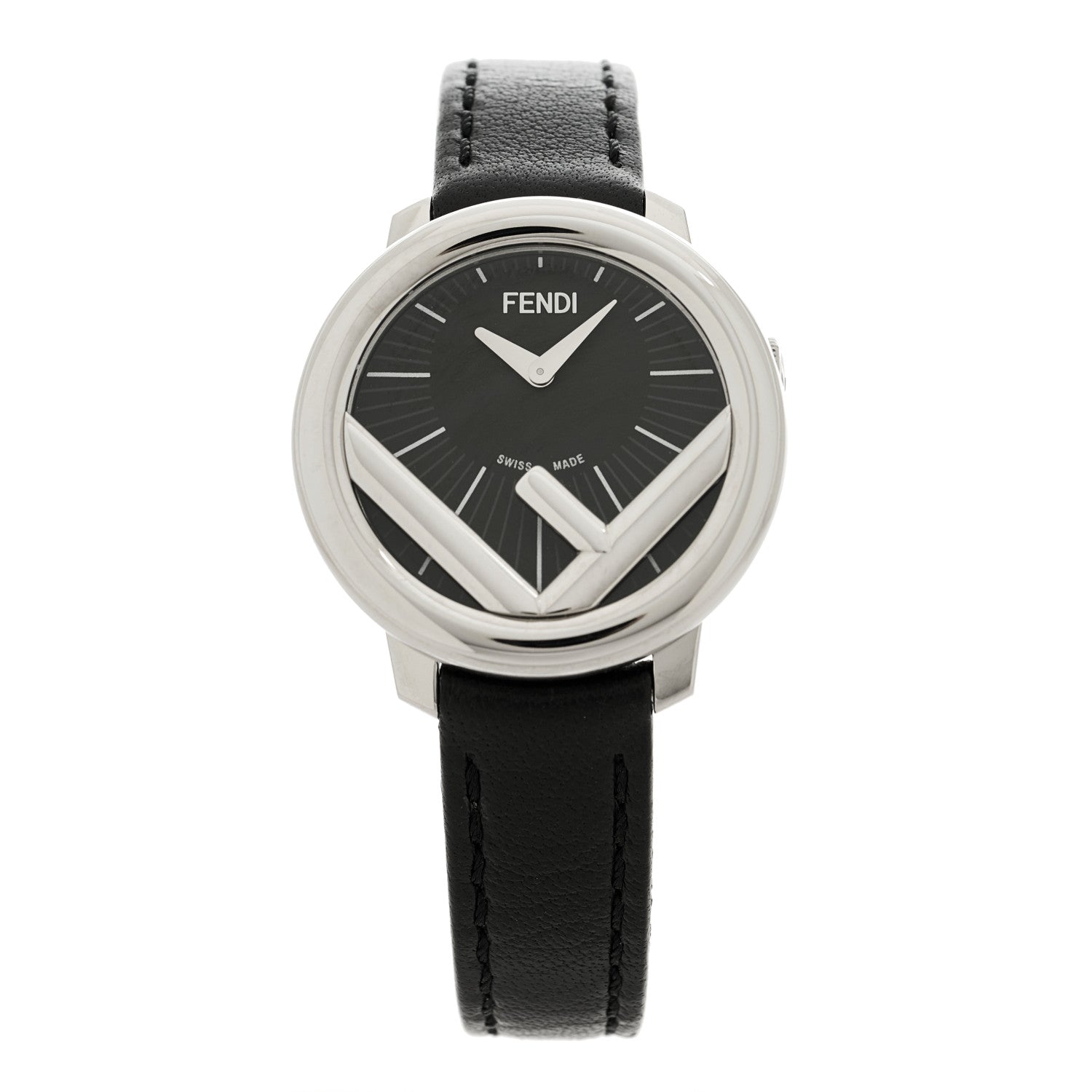 Fendi Stainless Steel Calfskin 28mm Run Away Quartz Watch Black 1 of 5
