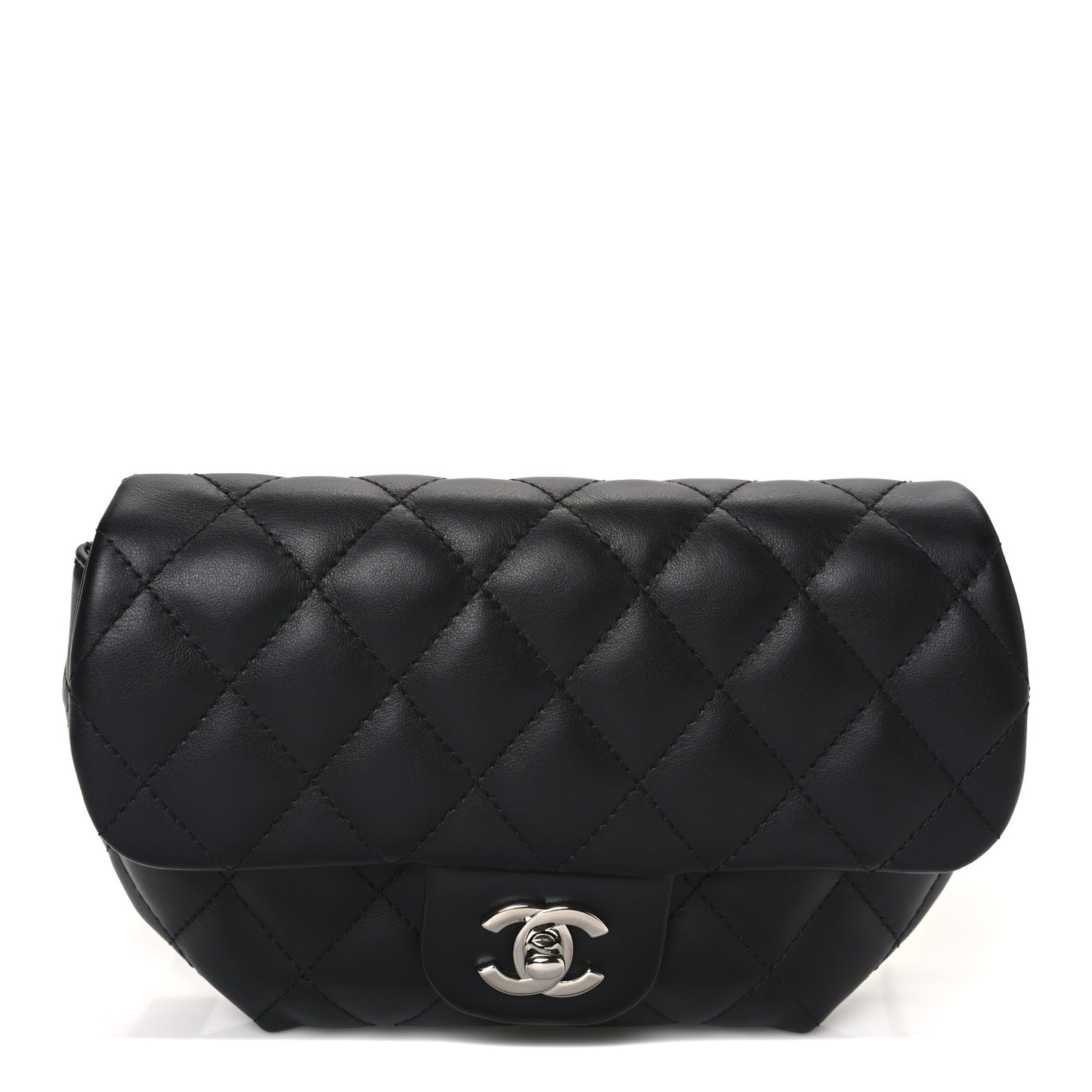 Calfskin Quilted CC Uniform Flap Belt Bag Black