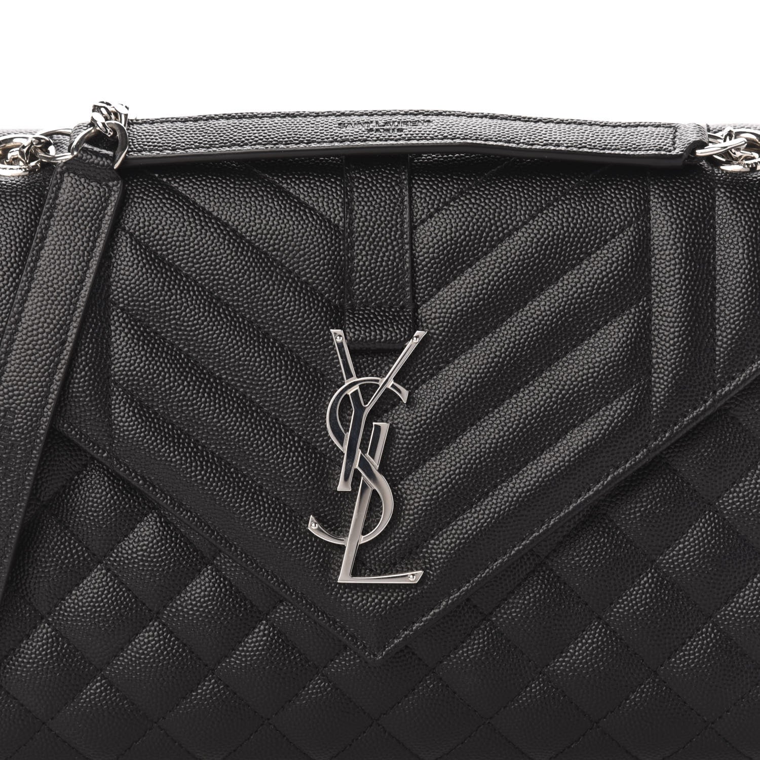 Saint Laurent Grain De Poudre Textured Mixed Matelasse Triquilt Medium Monogram Satchel Black 9 of 9