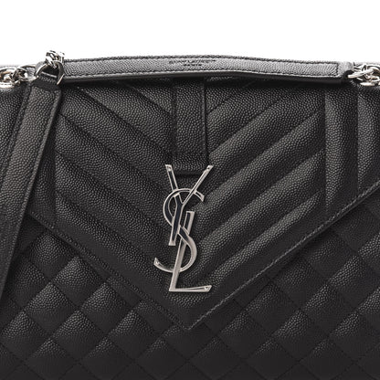 Saint Laurent Grain De Poudre Textured Mixed Matelasse Triquilt Medium Monogram Satchel Black 9 of 9