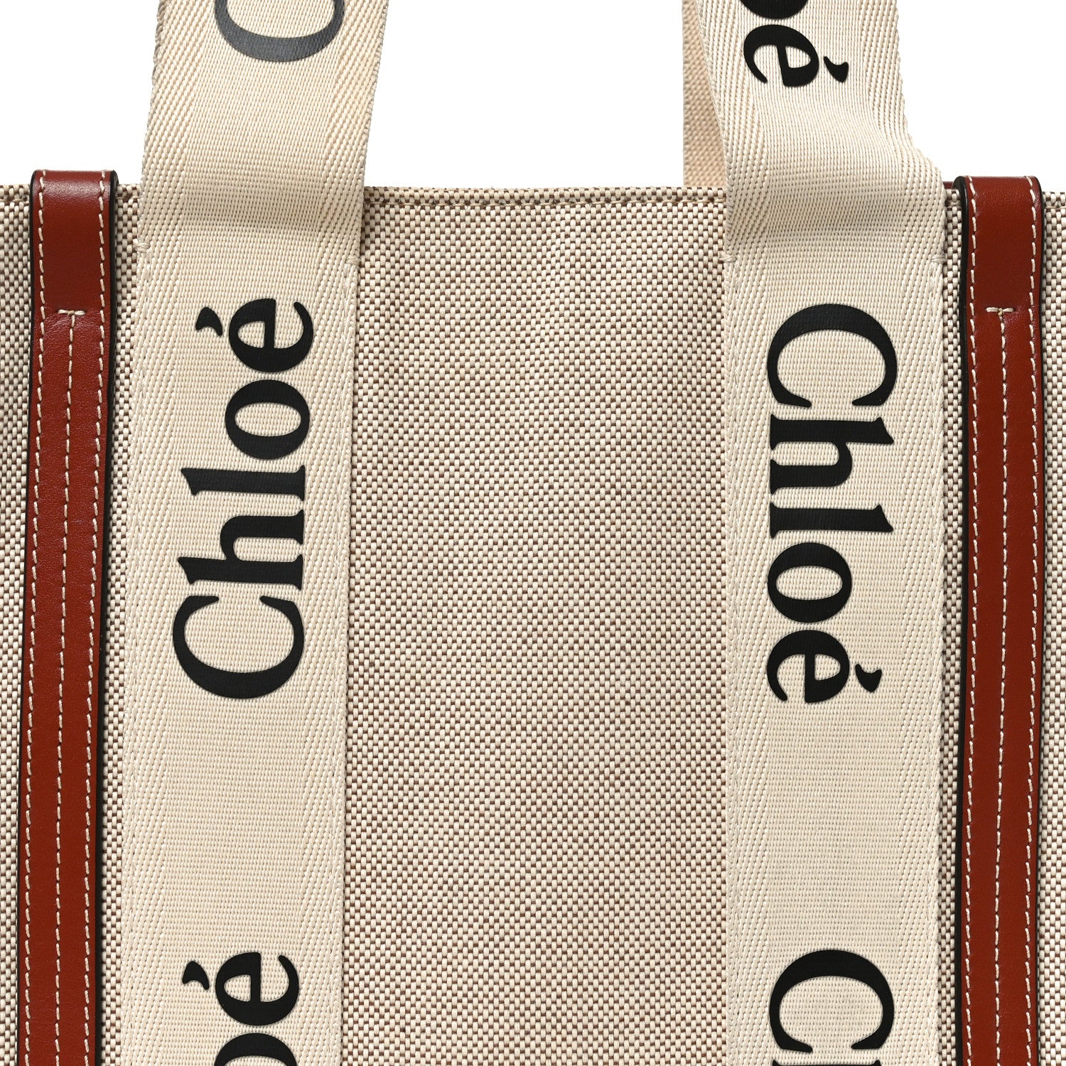 Chloe Linen Calfskin Medium Woody Ribbon Tote White Brown 8 of 10