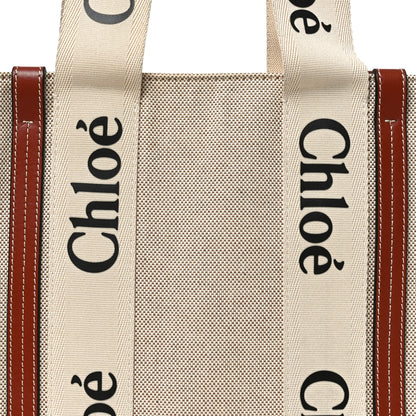 Chloe Linen Calfskin Medium Woody Ribbon Tote White Brown 8 of 10