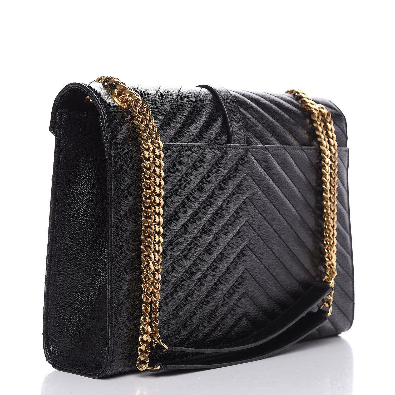 Saint Laurent Grain De Poudre Matelasse Chevron Large Monogram Satchel Black 3 of 11