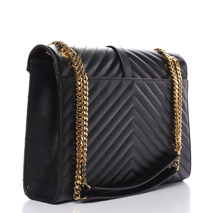 Saint Laurent Grain De Poudre Matelasse Chevron Large Monogram Satchel Black 3 of 11