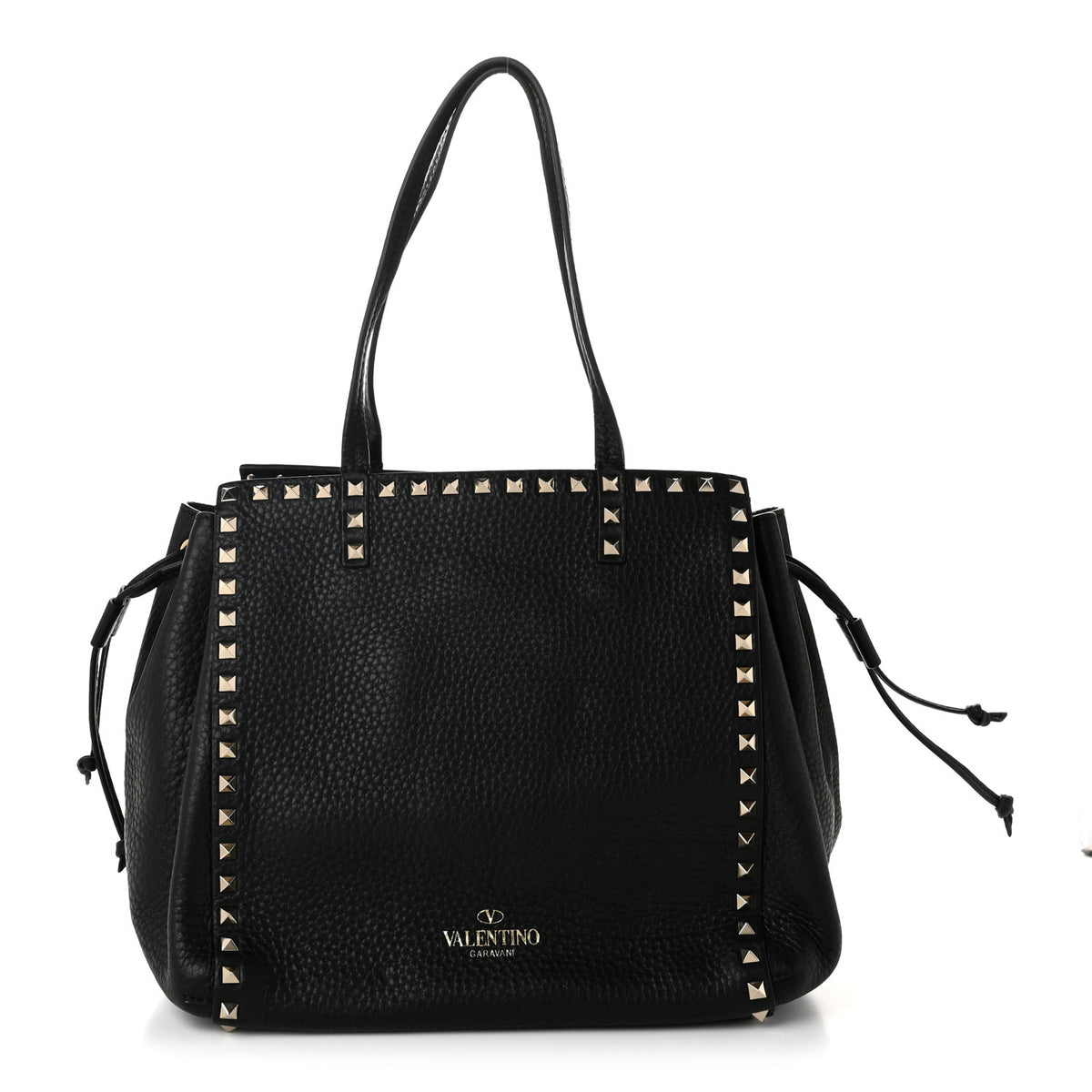 Valentino Garavani Grained Calfskin Rockstud Double Handle Cinch Tote  Black 1 of 9