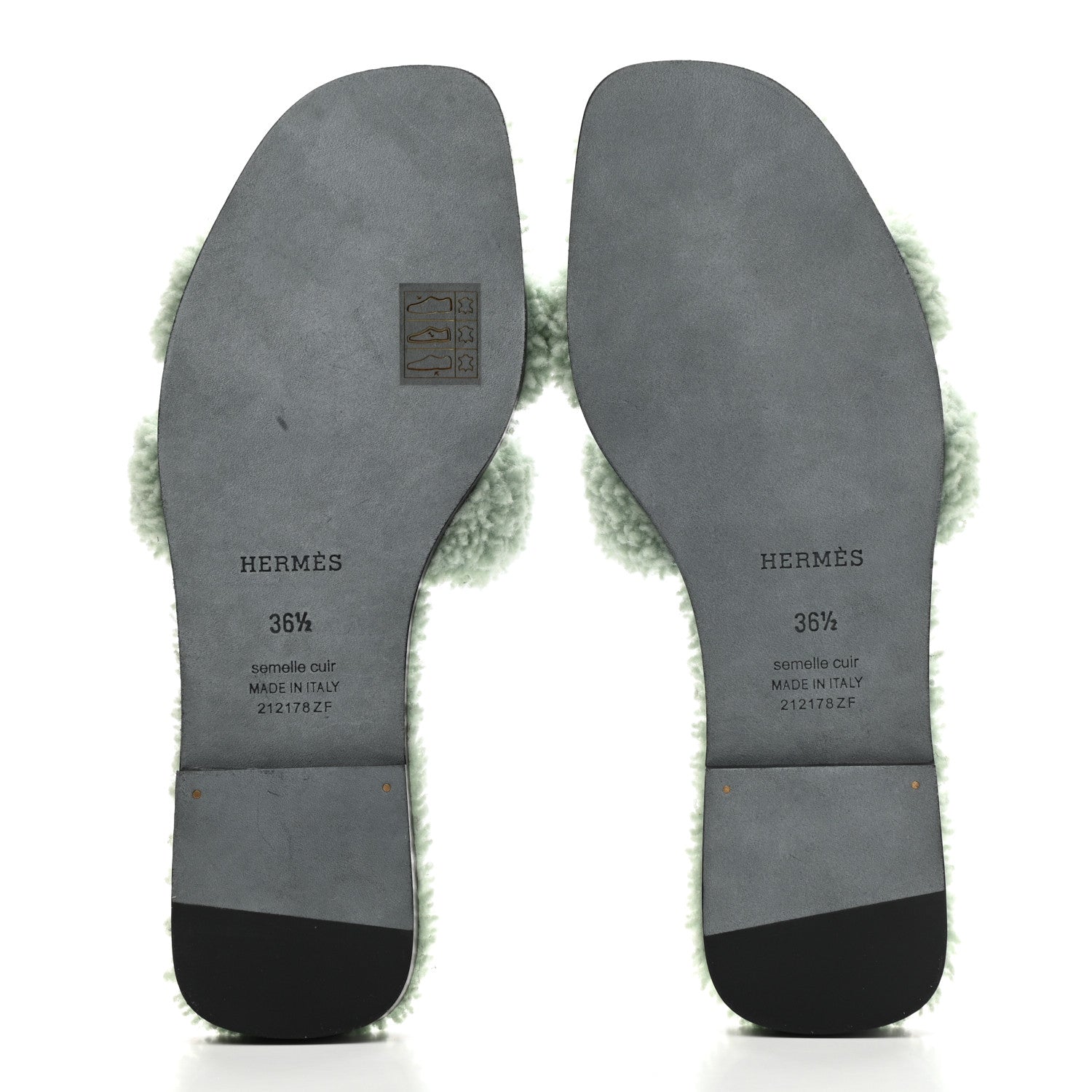 Hermes Woolskin Oran Sandals 36.5 Vert D’Eau 5 of 8