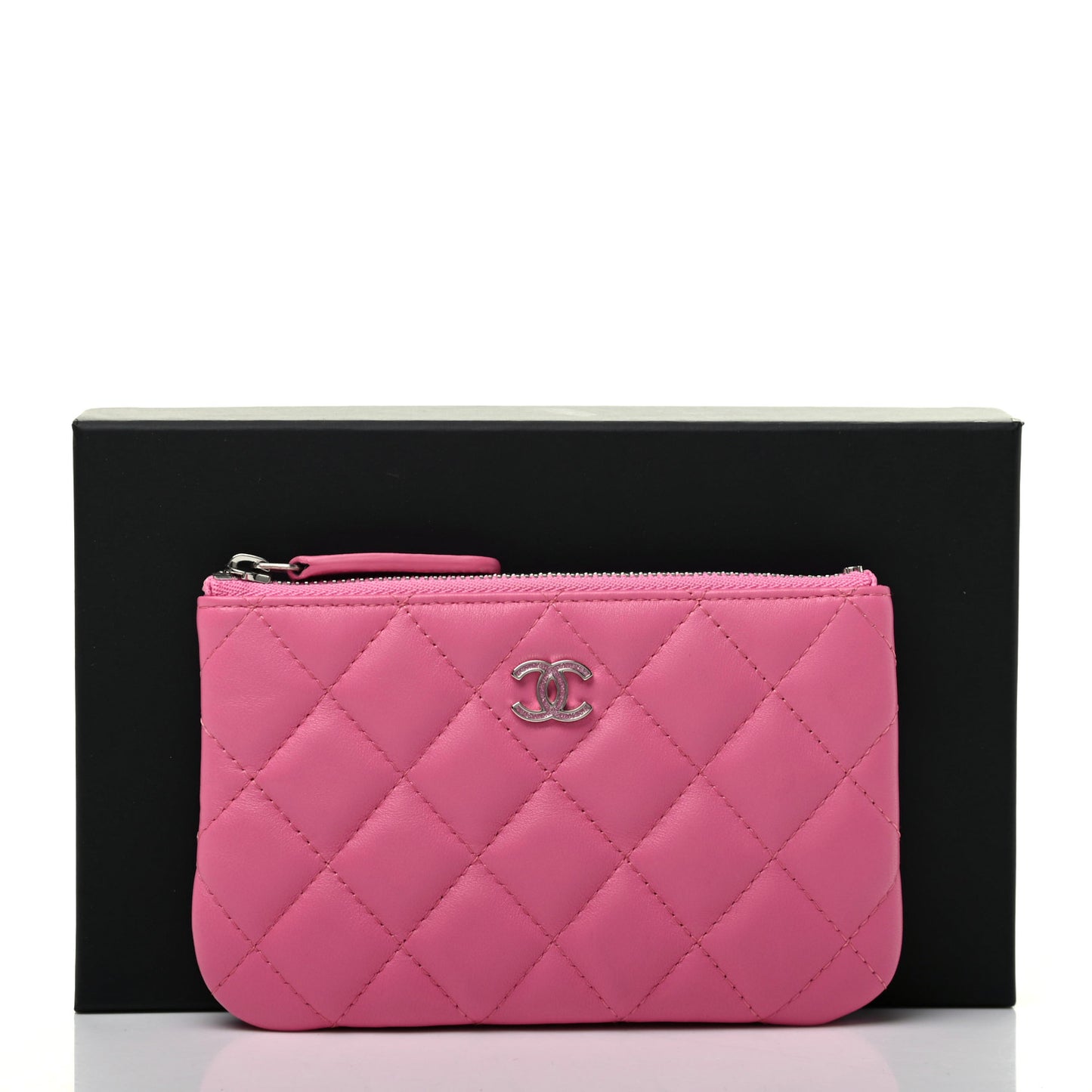 Lambskin Quilted Small Cosmetic Case Pink