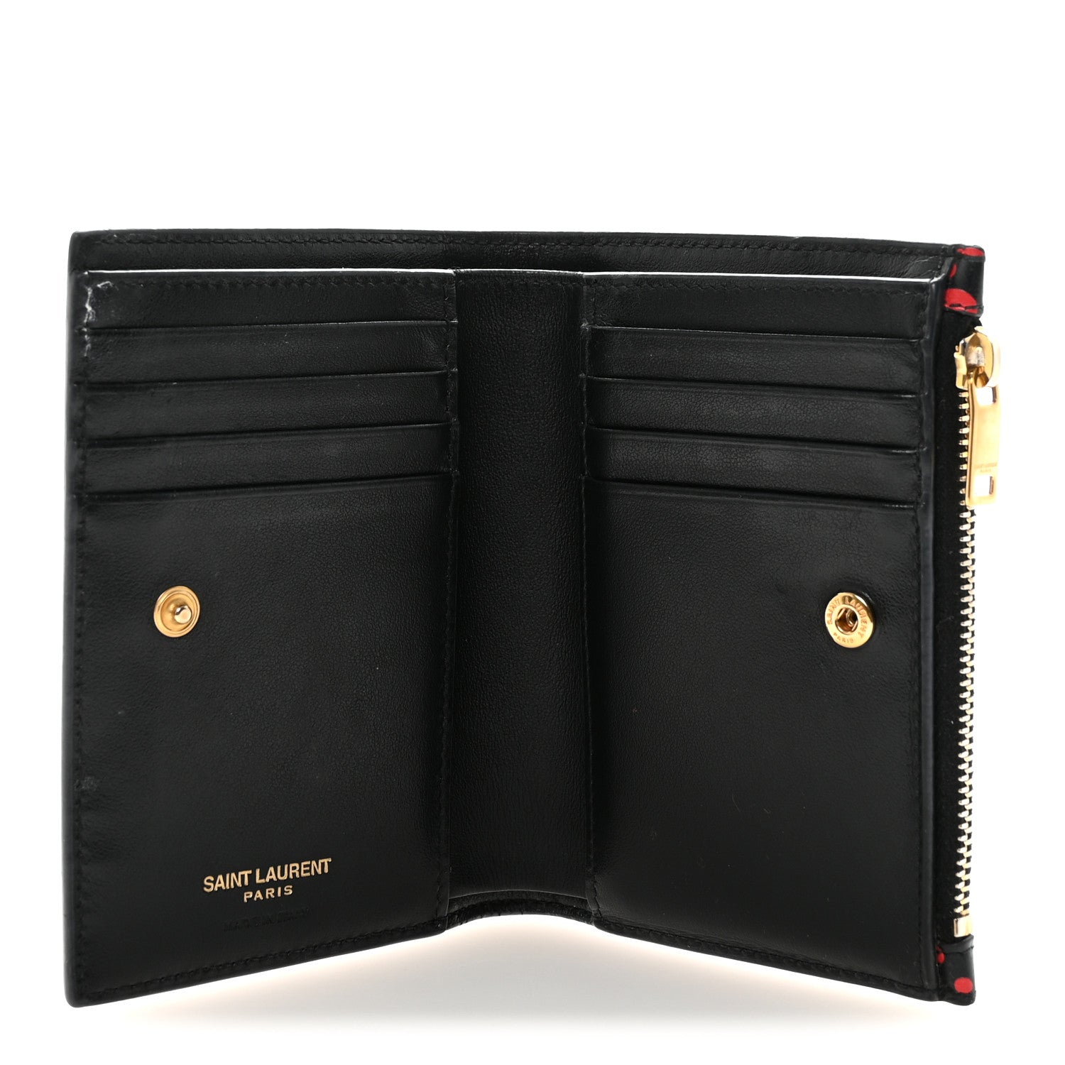 Saint Laurent Calfskin Heart Print Monogram Fragments Wallet Black Red 5 of 7