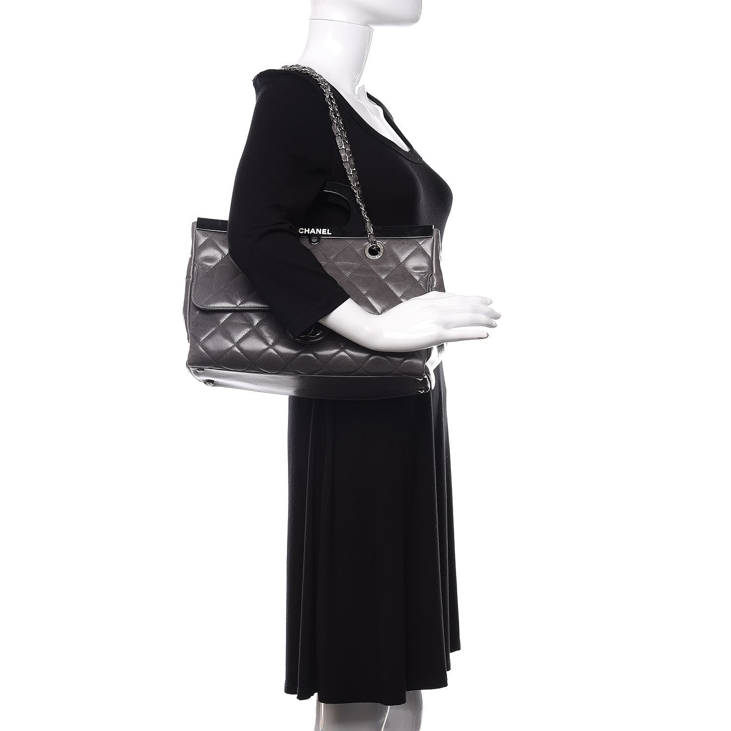 Chanel Glazed Calfskin Quilted Small CC Delivery Tote Grey 2 of 10