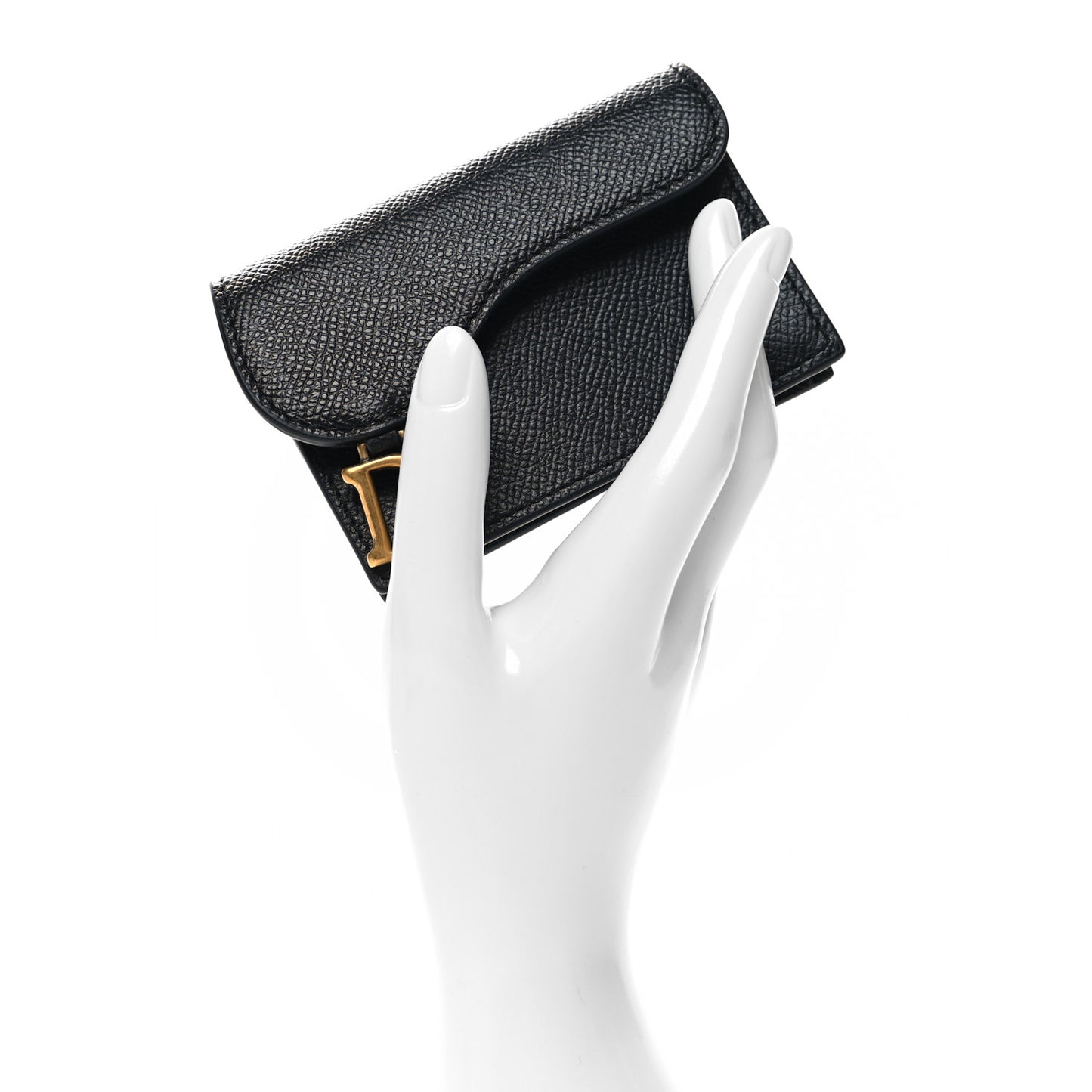 Grained Calfskin Saddle Card Holder Black