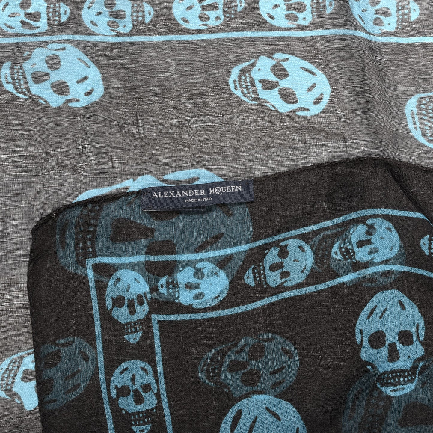 Silk Chiffon Skull Scarf Black Blue