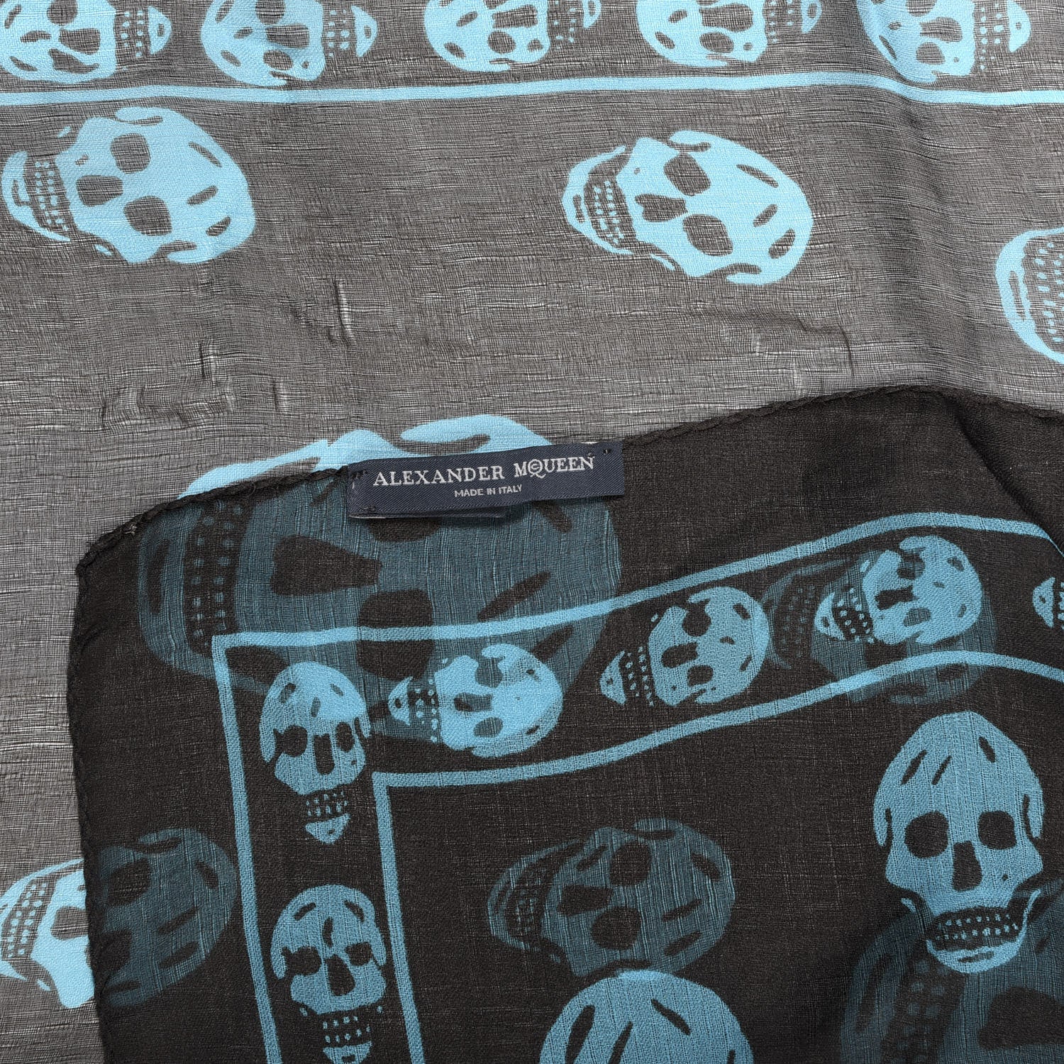 Alexander McQueen Silk Chiffon Skull Scarf Black Blue 3 of 3