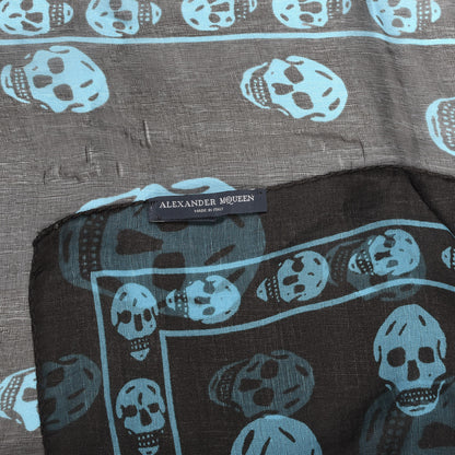 Alexander McQueen Silk Chiffon Skull Scarf Black Blue 3 of 3