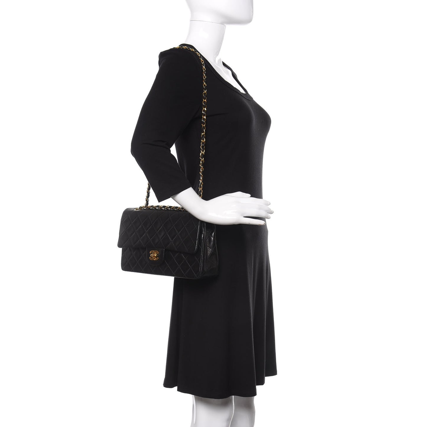 Lambskin Quilted Medium Double Flap Black