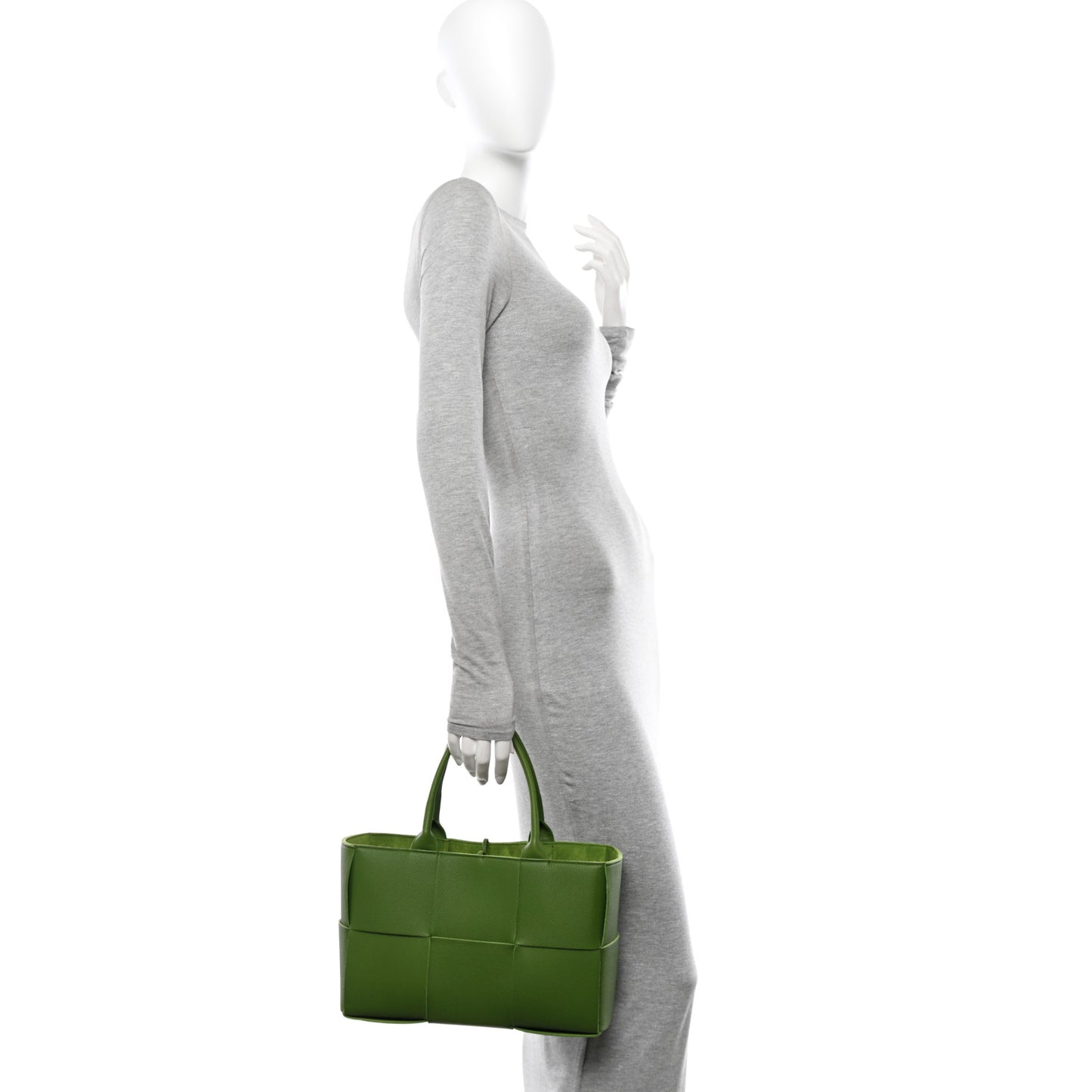 Grained Calfskin Intrecciato Small Arco Tote Avocado