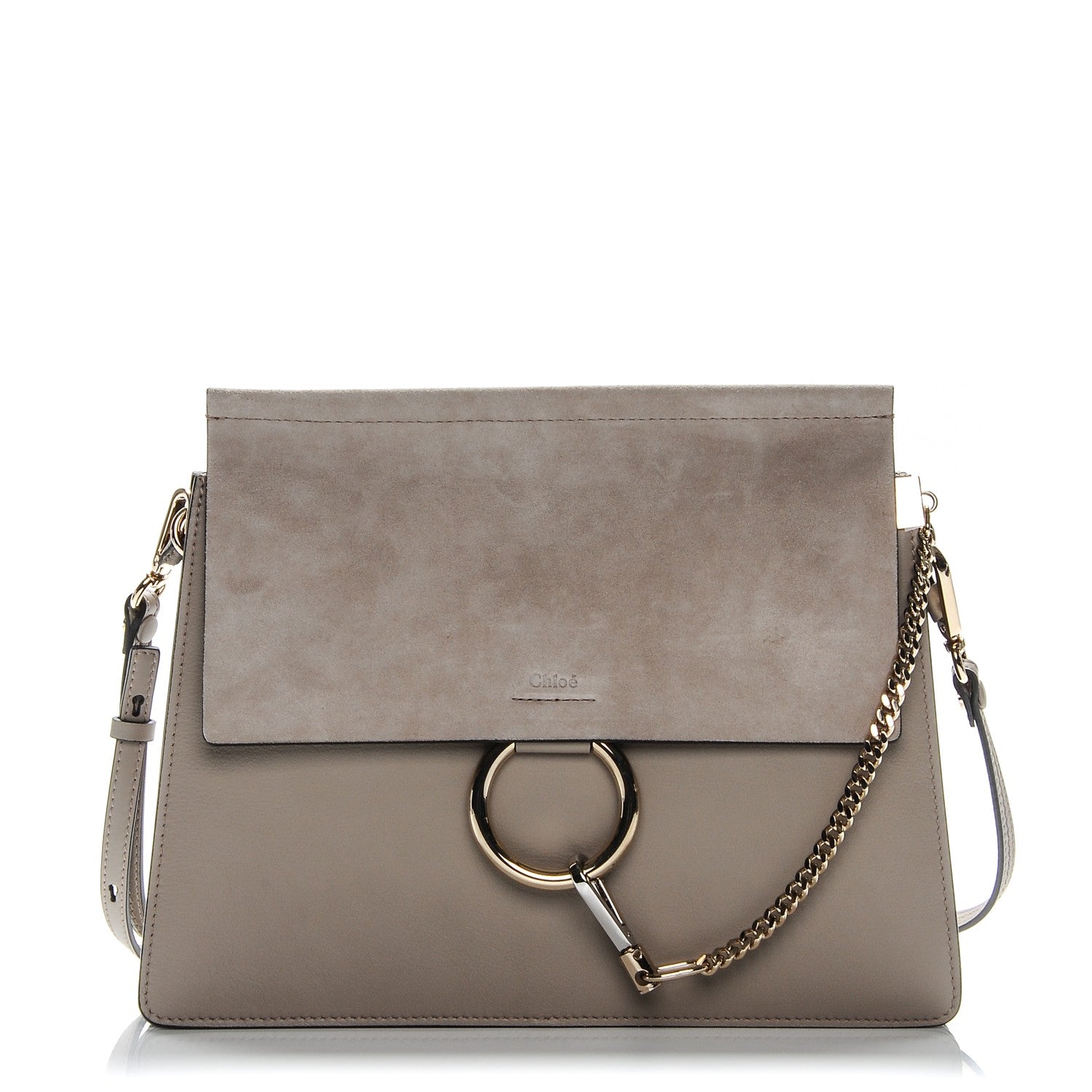 Chloe Calfskin Suede Medium Faye Shoulder Bag Motty Grey 1 of 7
