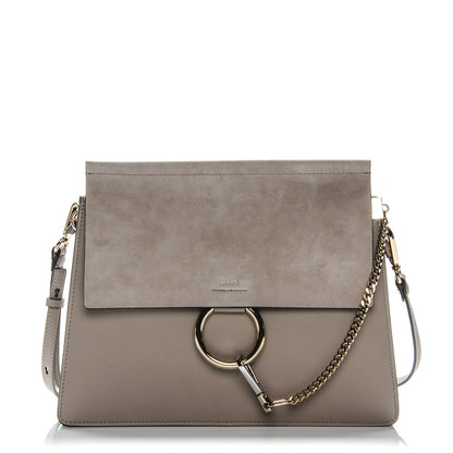 Chloe Calfskin Suede Medium Faye Shoulder Bag Motty Grey 1 of 7