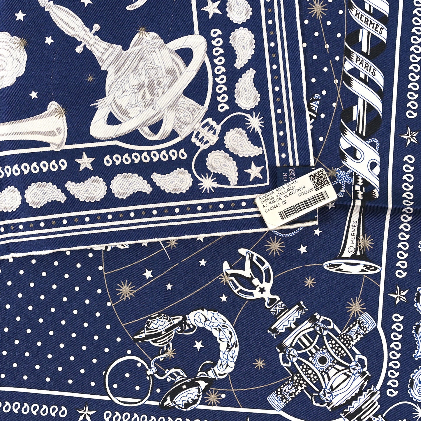 Silk Chorus Stellarum Bandana Scarf 55 Marine White Black